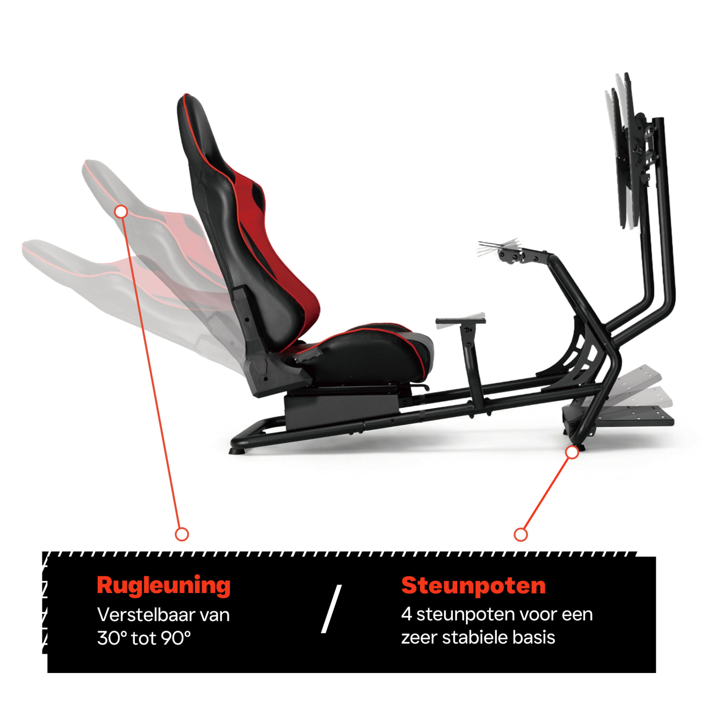 Racestoel cockpit simulator - volledig verstelbaar met beeldscherm bevestiging - Meubel-Plein Racestoel cockpit simulator - volledig verstelbaar met beeldscherm bevestiging - Meubel-Plein
