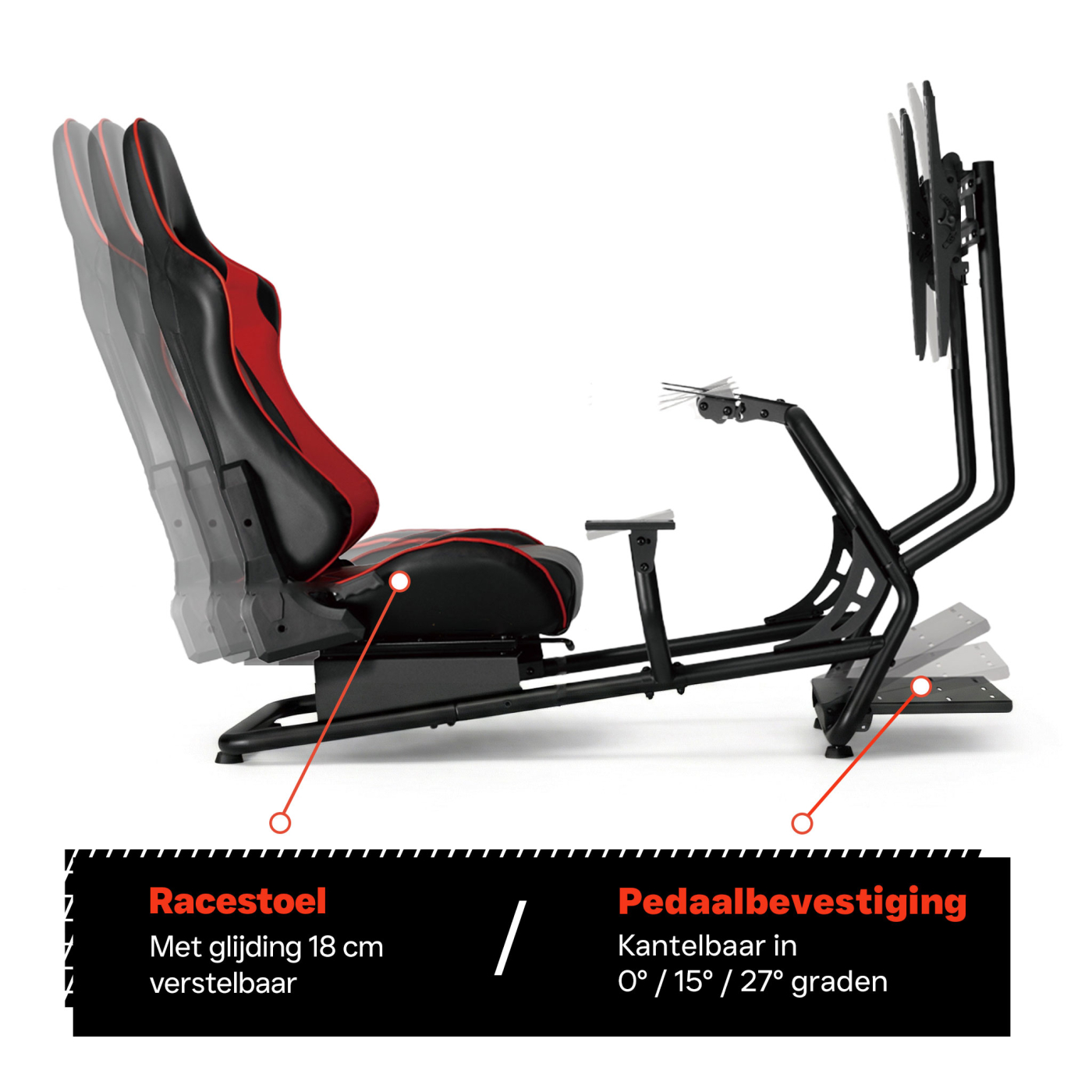 Racestoel cockpit simulator - volledig verstelbaar met beeldscherm bevestiging - Meubel-Plein Racestoel cockpit simulator - volledig verstelbaar met beeldscherm bevestiging - Meubel-Plein