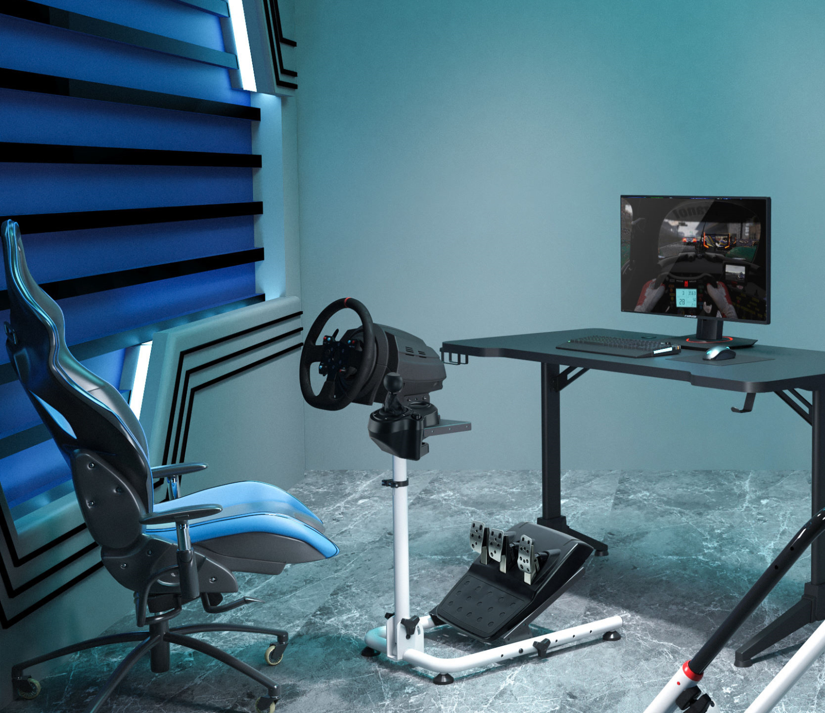 Wheel stand - racestuur standaard houder - race cockpit - logitech - thrustmaster - fanatec - alternatieve afbeelding