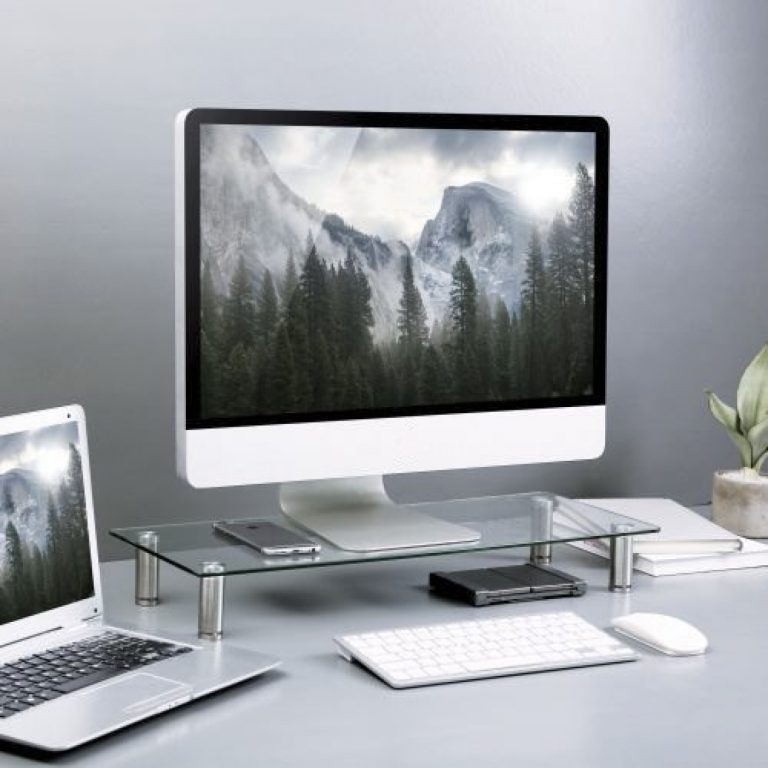 Monitor beeldscherm verhoger hoogte verstelbaar aluminium glas - alternatieve afbeelding