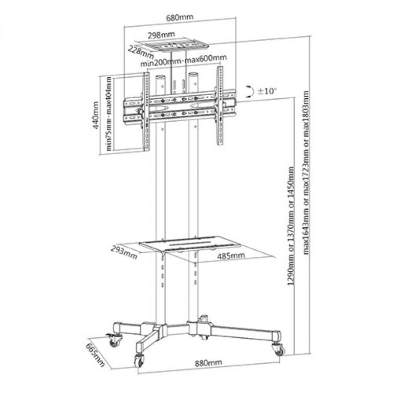 Tv monitor standaard - verrijdbaar - met camera houder - hoogte instelbaar tot 145 cm - alternatieve afbeelding