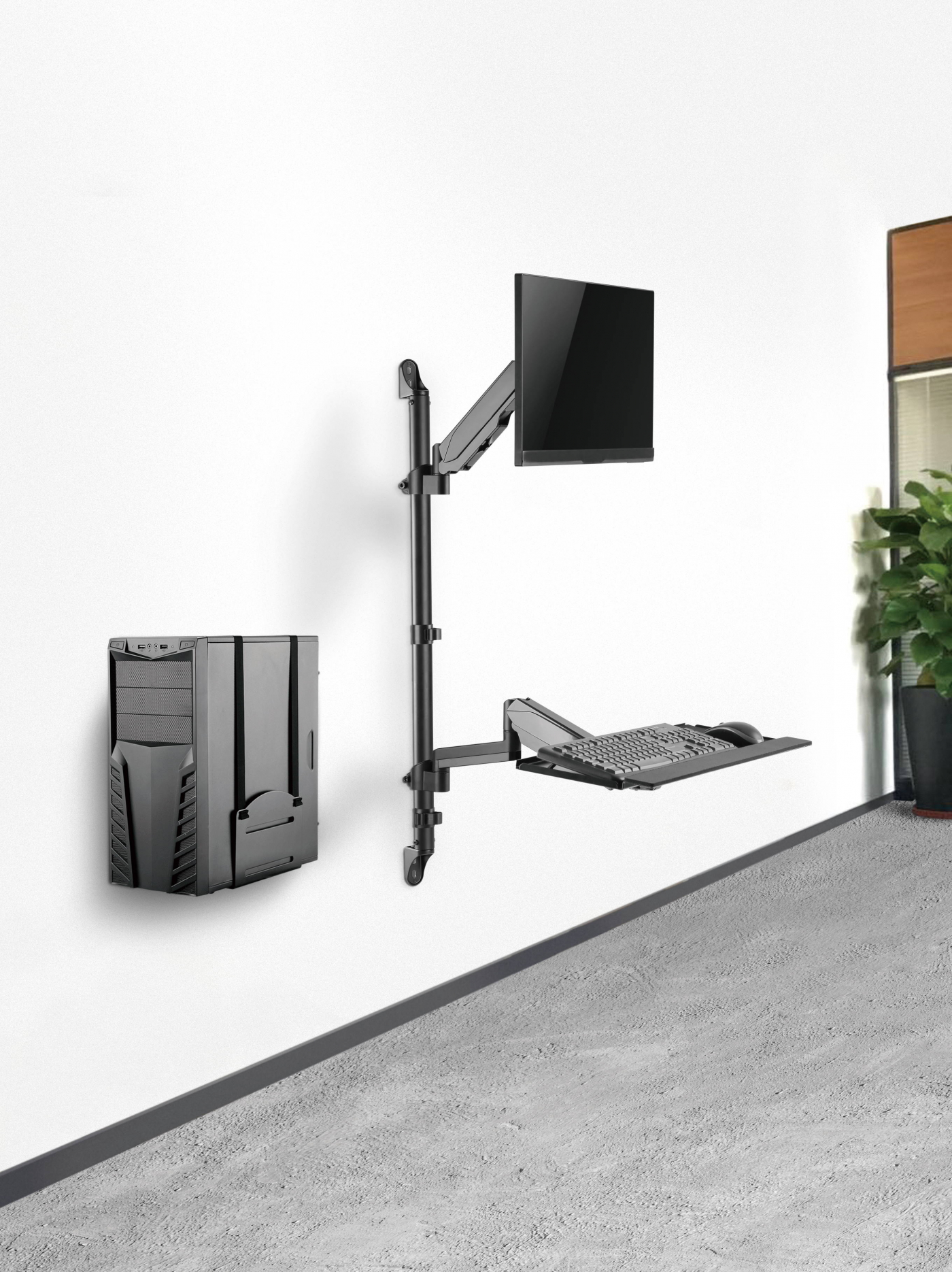 Zit sta werkplek wandmontage - monitorbeugel toetsenbord muurbeugel - werkstation - alternatieve afbeelding