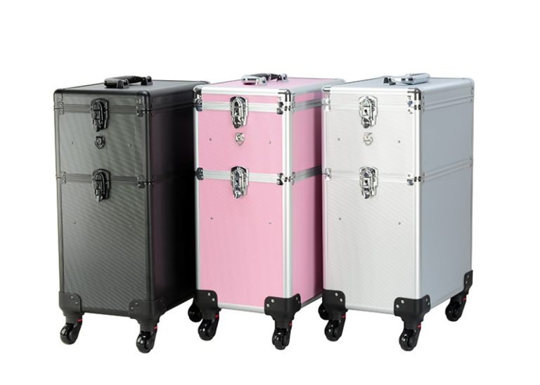 Kapperskoffer trolley - visagie make up nagel koffer - schminkkoffer - beauty case - roze - alternatieve afbeelding