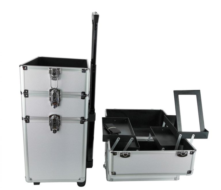 Visagie make up koffer cosmetica kappers trolley beauty case 4 in 1 zilver - alternatieve afbeelding
