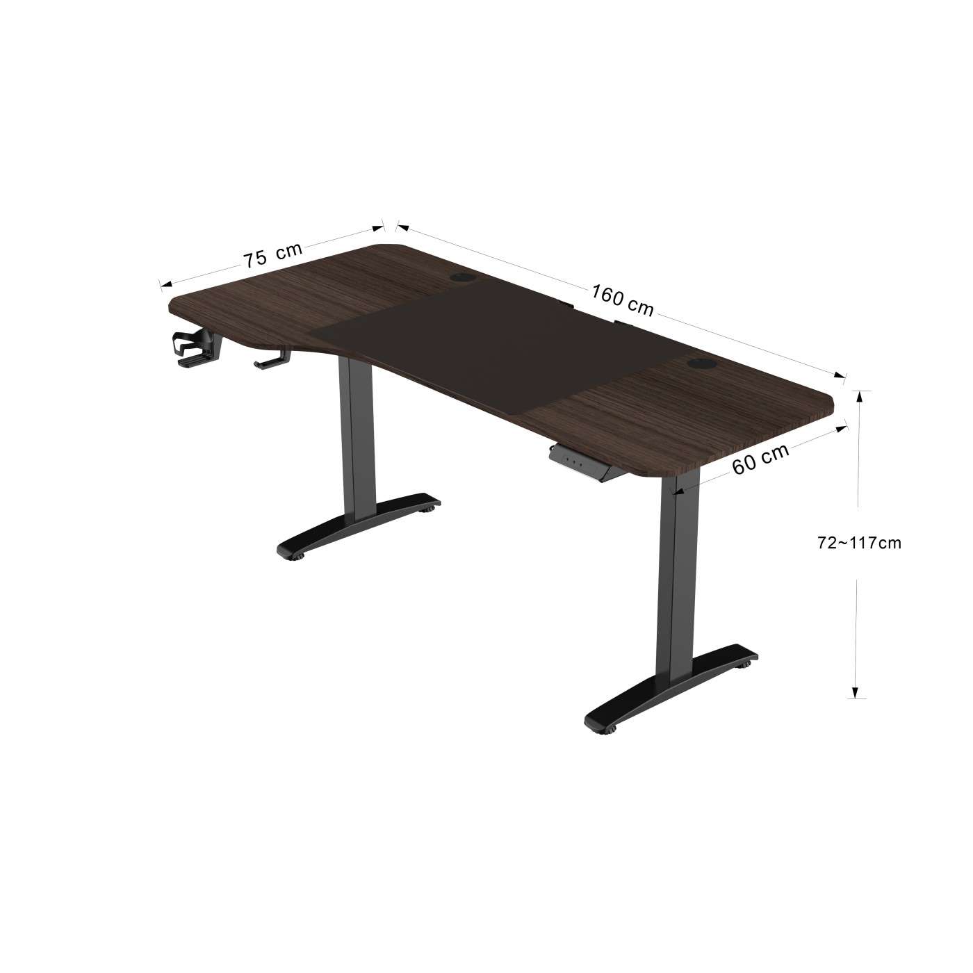 VDD Gaming - Bureau - Game Desk -  Zit Sta Bureau - Elektrisch in Hoogte Verstelbaar - Zit-sta Bureau - Game Bureau - Gaming Desk - Computer Tafel - 160 x 75 cm - Bruin - Maximale hoogte 120 cm - alternatieve afbeelding