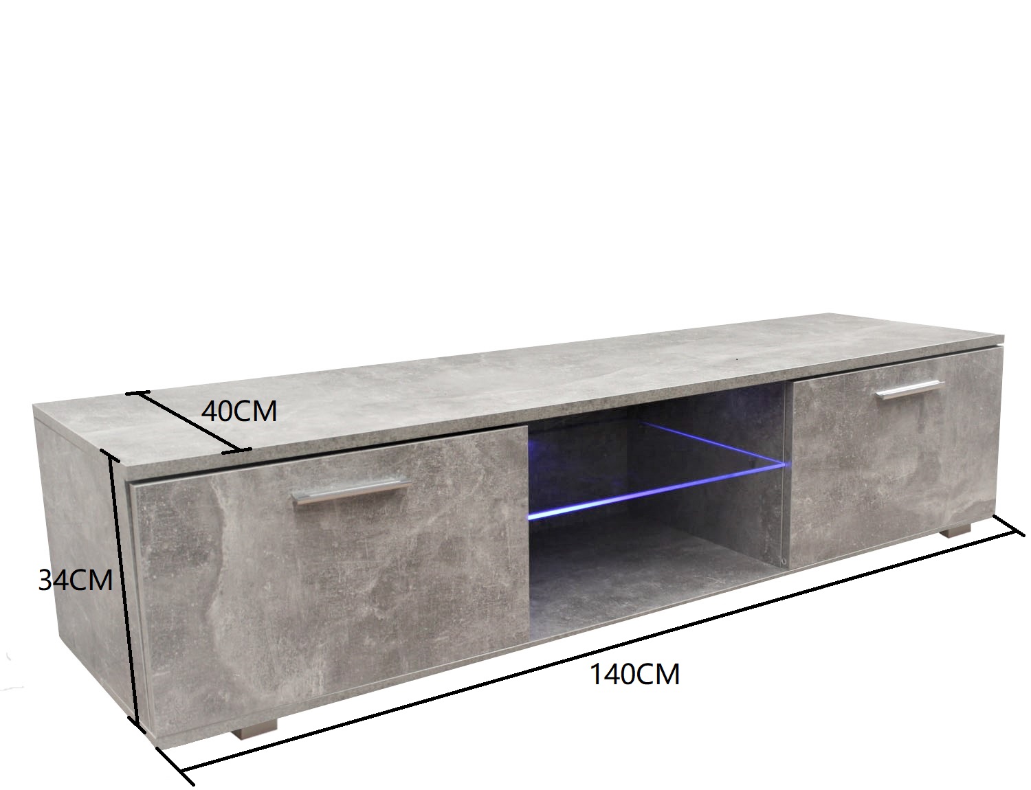 VDD TV Meubel met LED Verlichting - TV Dressoir - 140 cm breed - Grijs Beton - Meubel-Plein VDD TV Meubel met LED Verlichting - TV Dressoir - 140 cm breed - Grijs Beton - Meubel-Plein