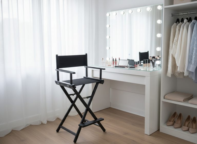VDD – Stoel - Kruk – Klap Stoel - Make up Stoel – Visagie Stoel – Regisseursstoel – Kaptafel Stoel – Make up Kruk – Kaptafel Kruk - Makeup Stoel - Zwart - alternatieve afbeelding