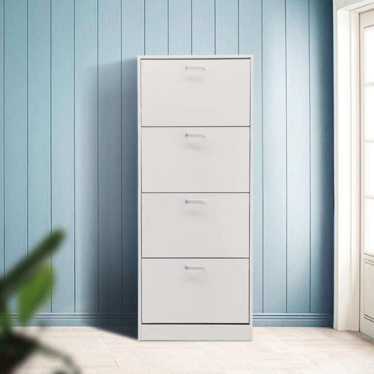 Schoenenkast - schoenenrek - 4 vakken met klepdeuren - wit - alternatieve afbeelding