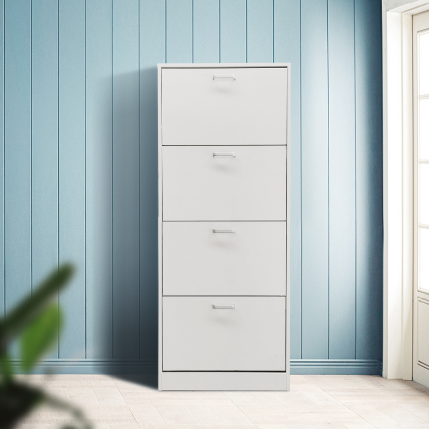 Schoenenkast - schoenenrek - 4 vakken met klepdeuren - wit - alternatieve afbeelding