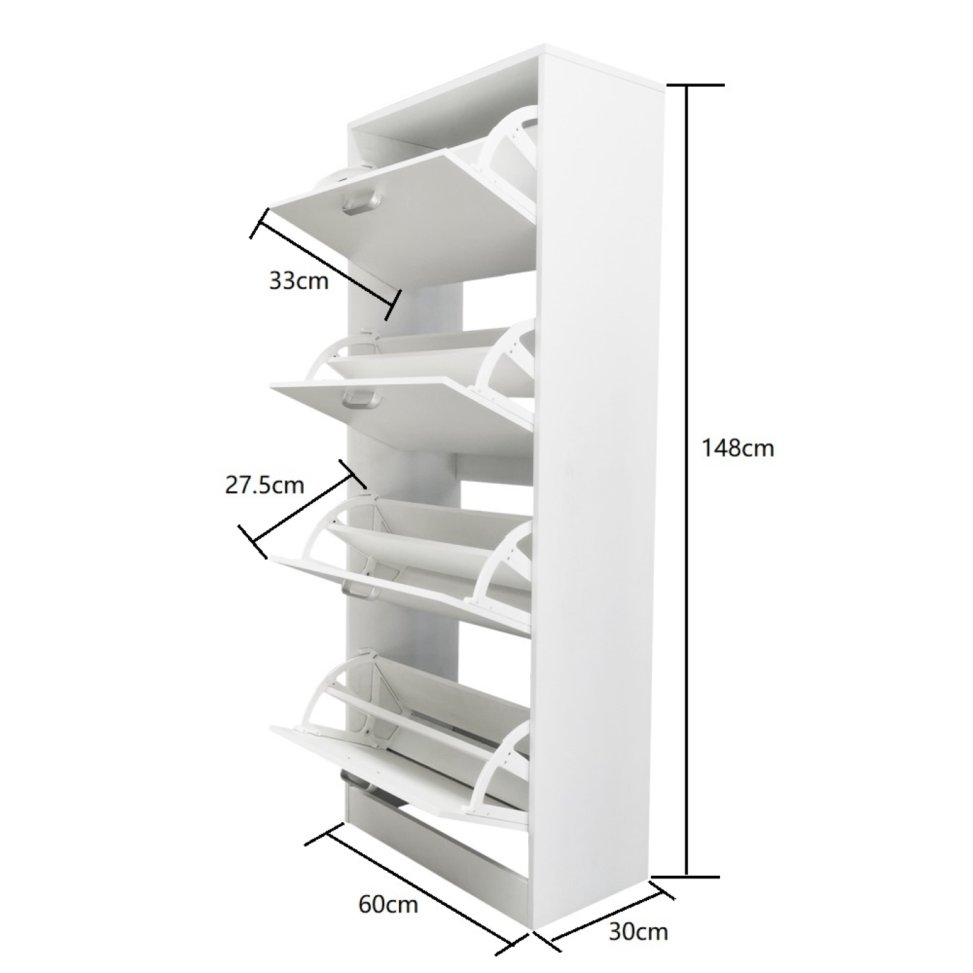 Schoenenkast - schoenenrek - 4 vakken met klepdeuren - wit - Meubel-Plein Schoenenkast - schoenenrek - 4 vakken met klepdeuren - wit - Meubel-Plein