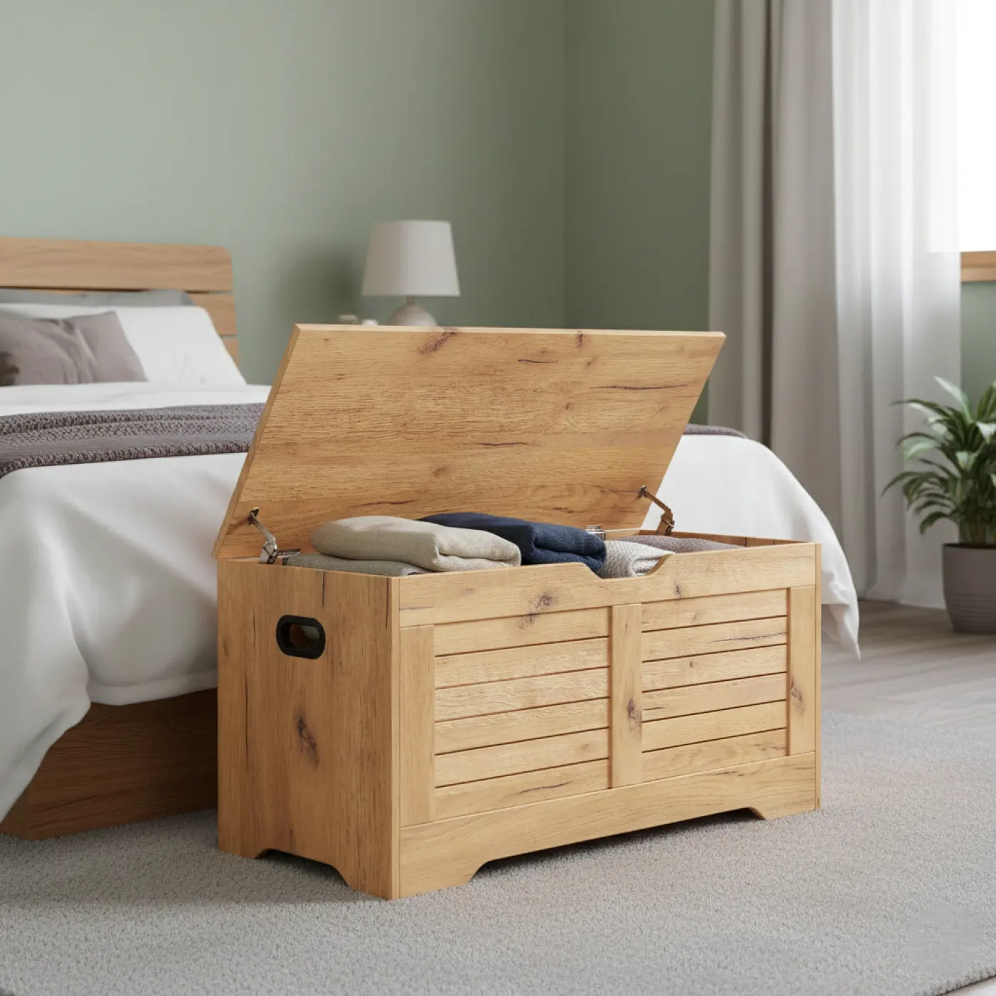 VDD - Opbergkist - Speelgoedkist - Dekenkist - 100 cm breed - Oak hout look - alternatieve afbeelding