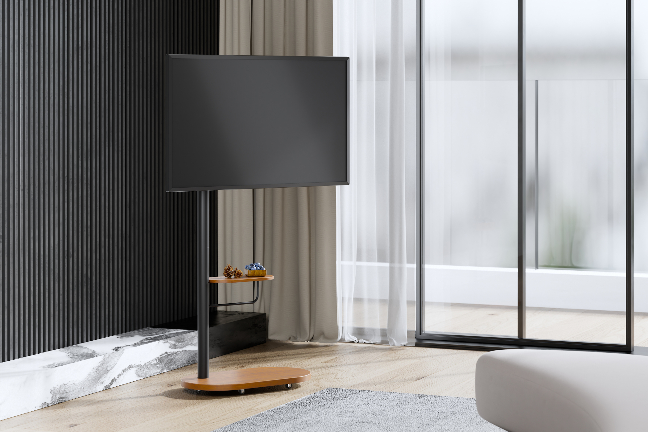 VDD - TV Standaard - TV standaard verrijdbaar - TV standaard op wielen - TV standaard met mediaplank - alternatieve afbeelding