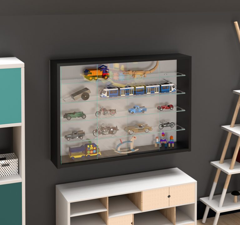 VDD Vitrinekast - Glazen Schuifdeuren - 75 x 55 x 14 cm - Zwart - alternatieve afbeelding
