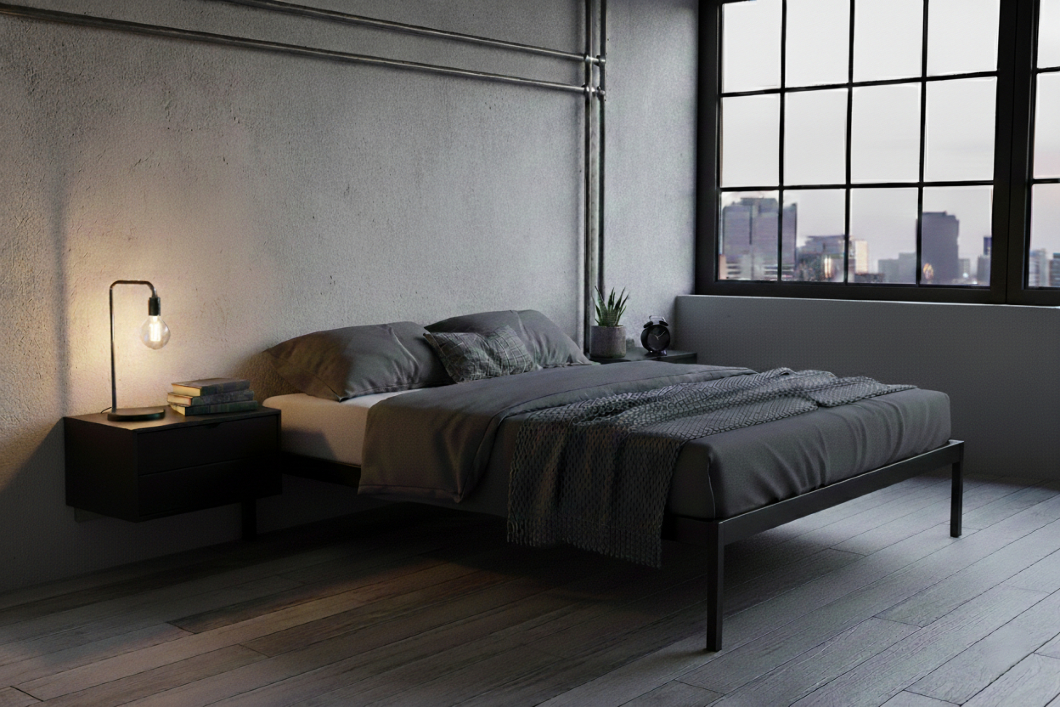 VDD – Nachtkastje – Nachtkastje Industrieel – Nachtkastje Modern - Nachtkastje Zwart – Nachtkastje Zwevend - Zwart - alternatieve afbeelding