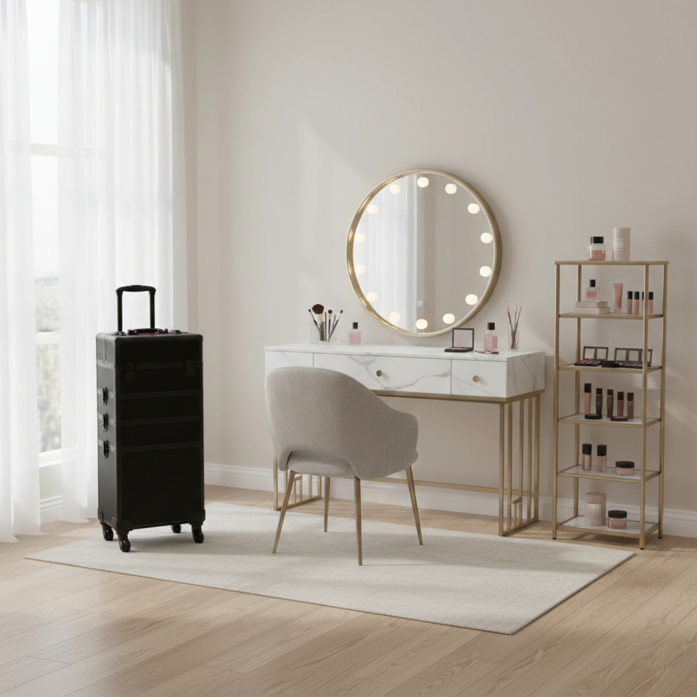 VDD - Visagie koffer - Make up koffer - Make up trolley - Kappers koffer - Beautycase - Cosmetica koffer - Makeup koffer - Beautycase Met Wielen - Zwart - 35 x 25 x 76 cm - alternatieve afbeelding