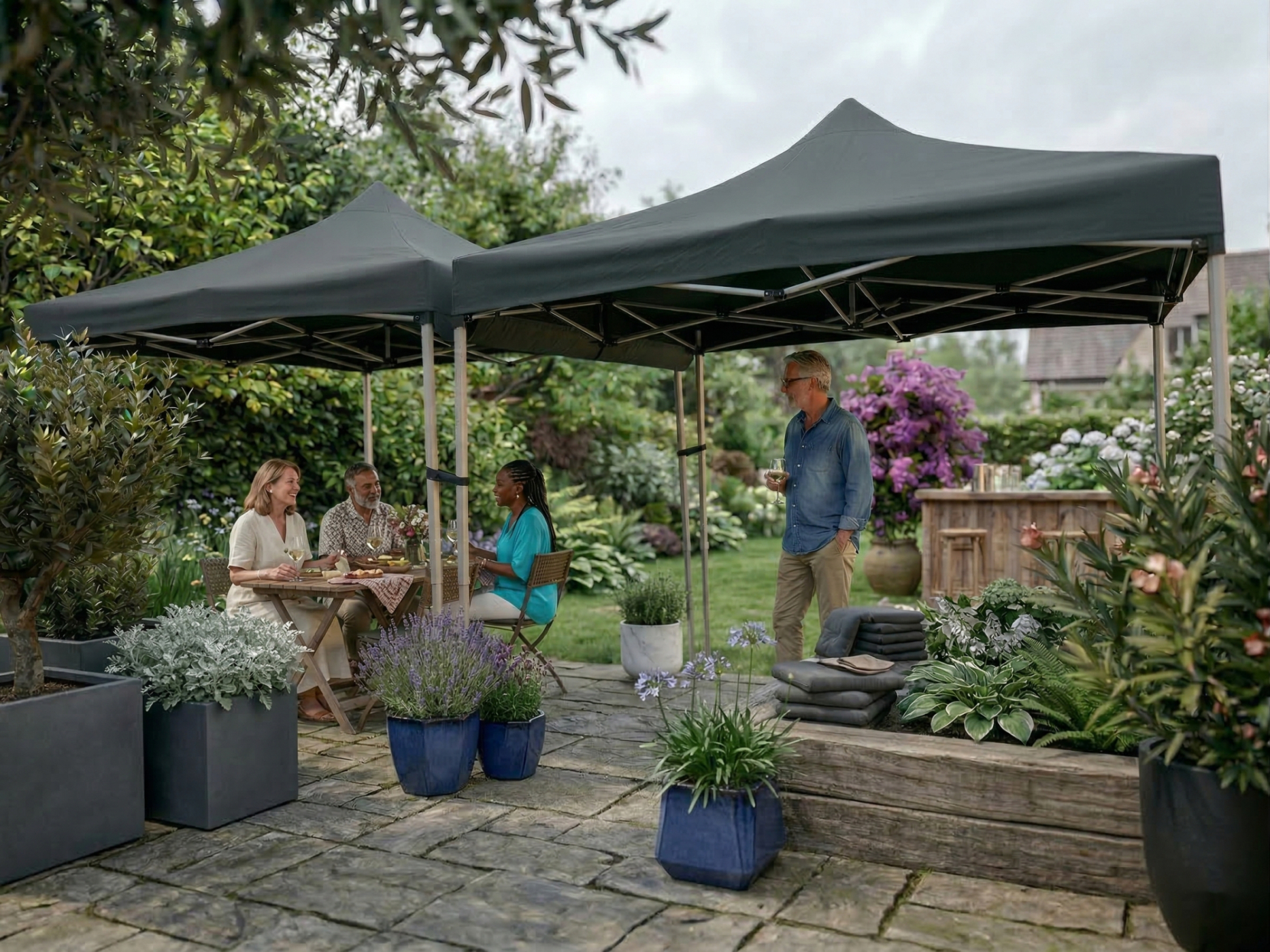 VDD Partytent Easy Up - Set van 2 (3x6 meter) - Met Regengoot - Grijs - alternatieve afbeelding