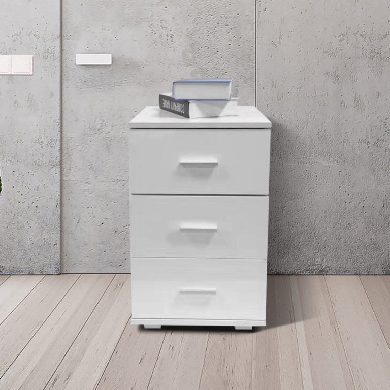 Nachtkastje halkastje 3 lades 63 cm hoog wit - alternatieve afbeelding
