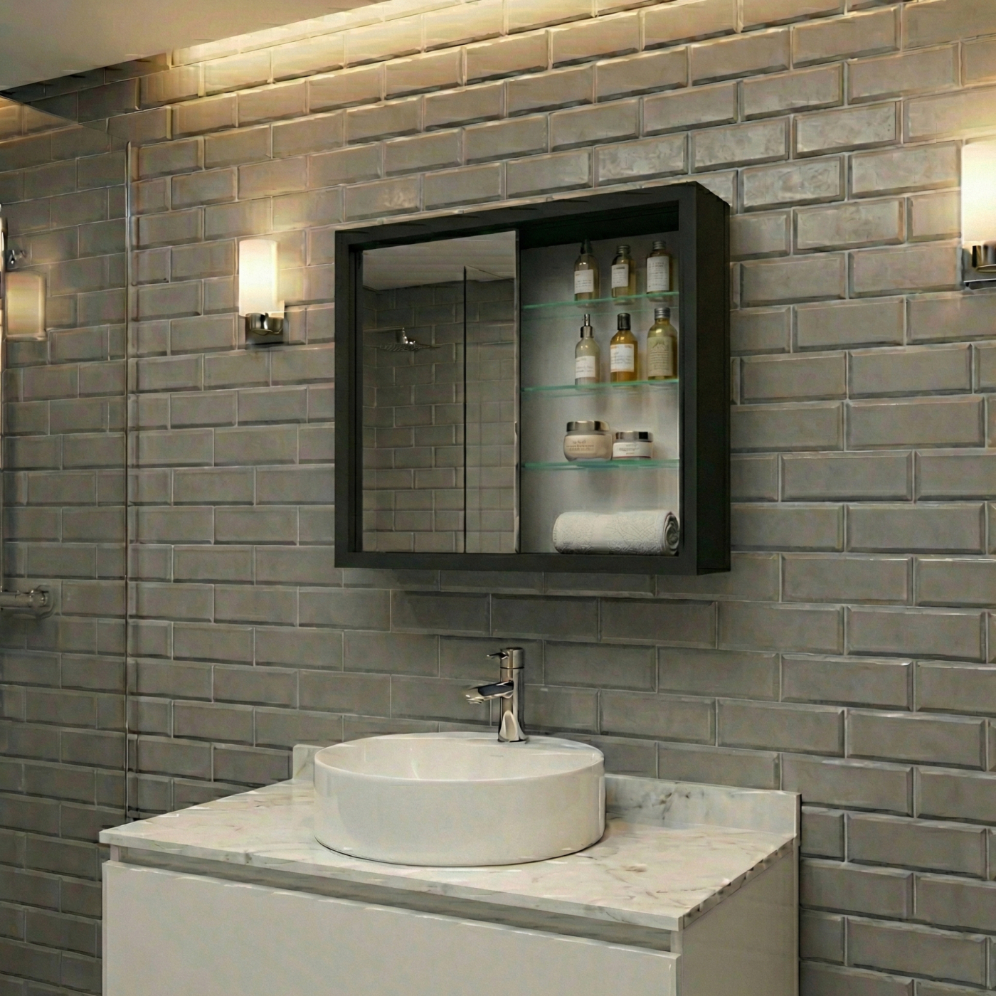 Medicijnkastje - spiegelkast boven wastafel badkamer toilet - schuifdeuren - 50 x 40 x 14 cm - Meubel-Plein Medicijnkastje - spiegelkast boven wastafel badkamer toilet - schuifdeuren - 50 x 40 x 14 cm - Meubel-Plein