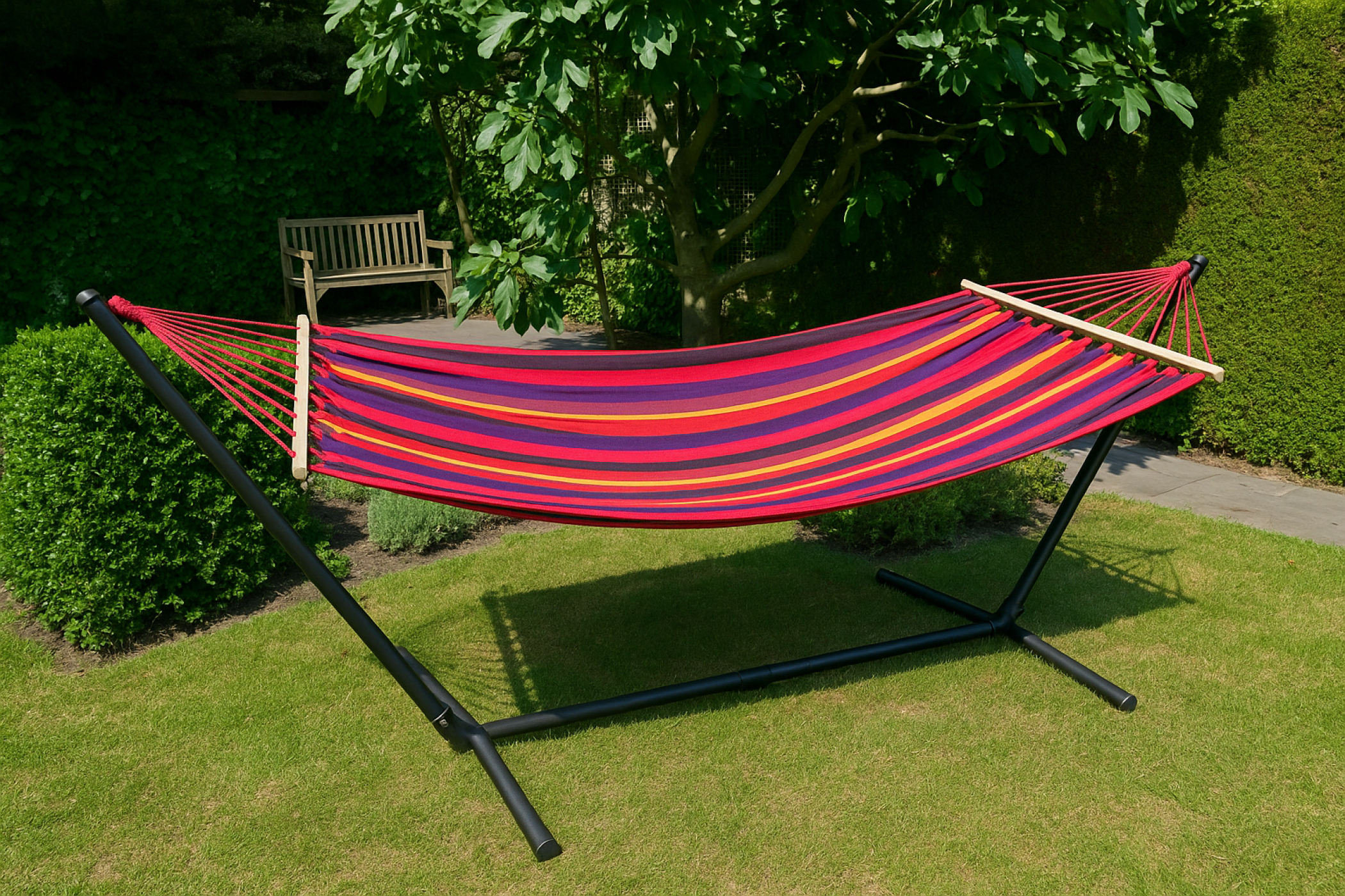 VDD Hangmat - 220 x 160m - Geschikt voor 2 pers. - Meerkleurig/Rood - alternatieve afbeelding