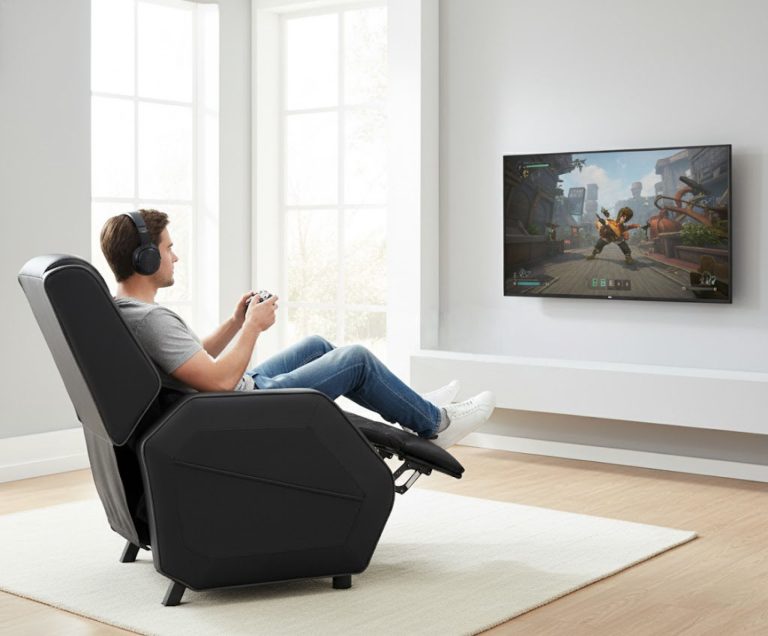VDD Ergonomische Stoffen Gamestoel met voetsteun - Zwart