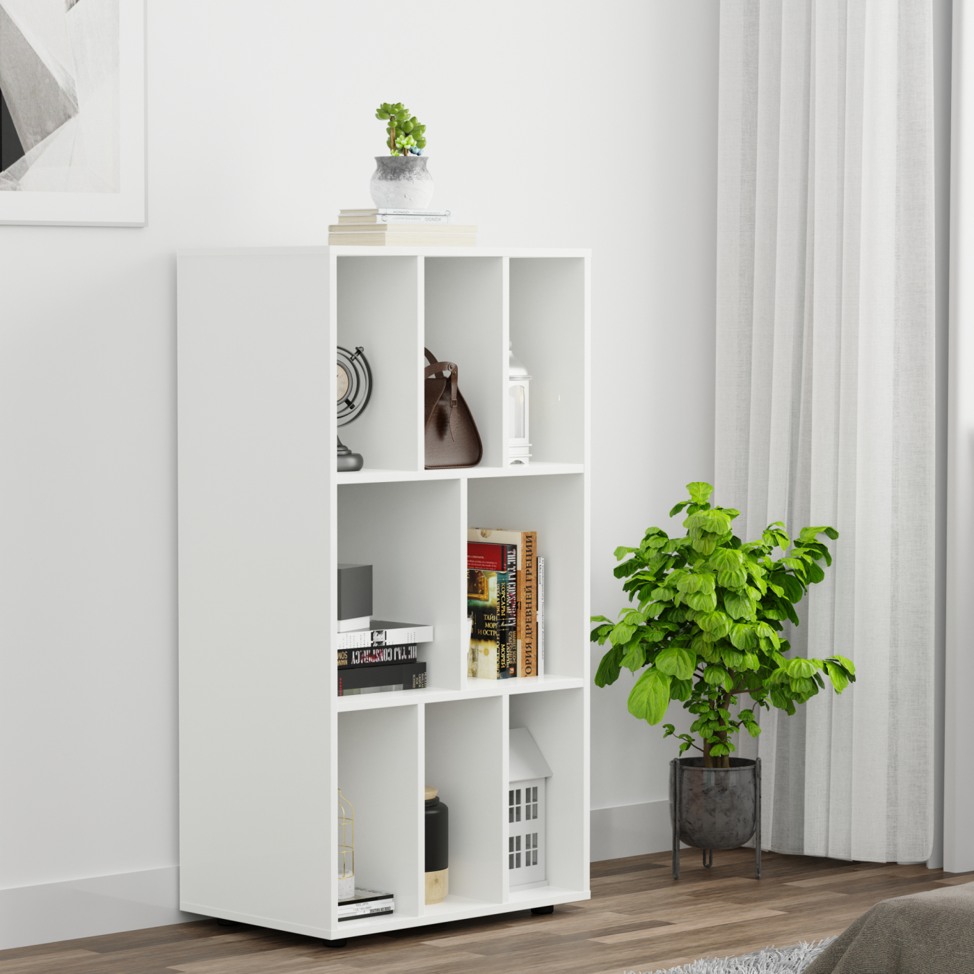 LP vinyl opbergkast - platenkast - opbergrek - platenrek - boekenkast - 8 vakken – wit - alternatieve afbeelding