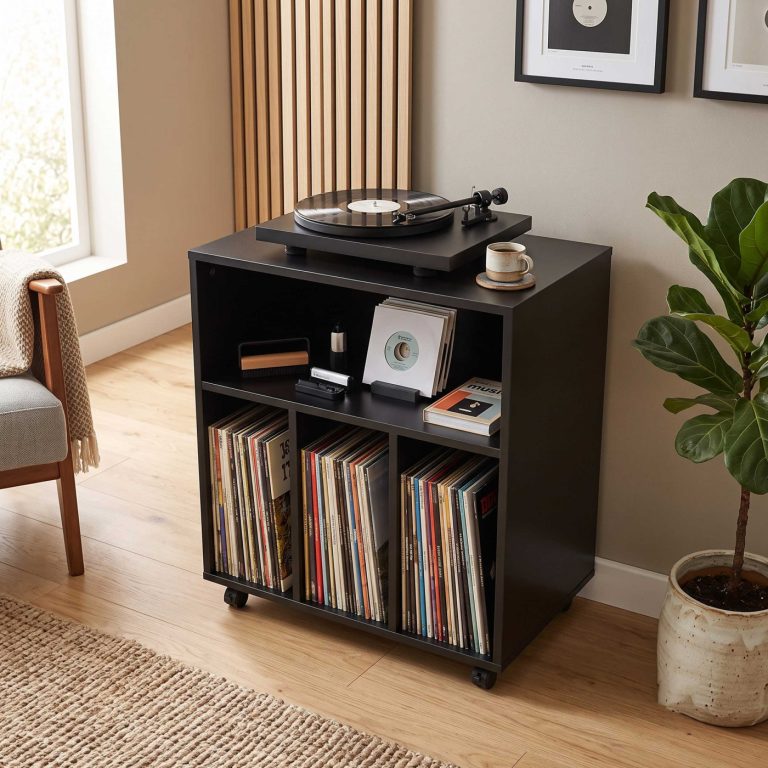 VDD Vinyl Opbergkast - 4 Vakken - Verrijdbaar - 70 x 60 x 40 cm - Zwart - alternatieve afbeelding