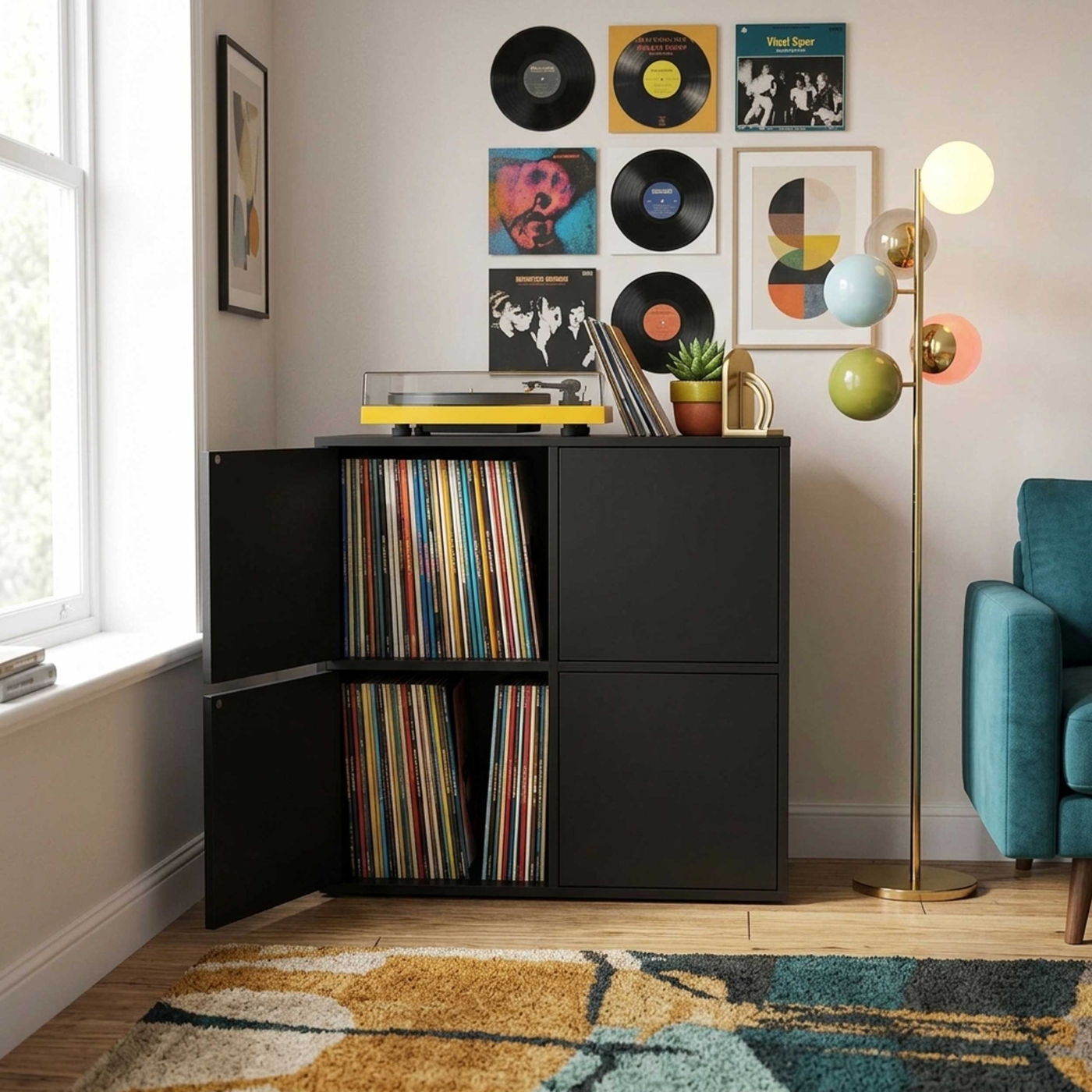 VDD - Vinyl kast - Opbergkast - LP Opslag - Vinyl opslagmeubel - Zwart - alternatieve afbeelding