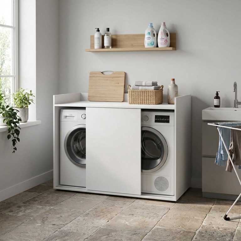 VDD - Wasmachine ombouw - Wasmachinekast - Waskast - Droger meubel - Wit - alternatieve afbeelding