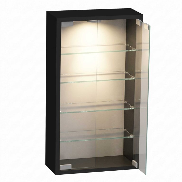 VDD – Vitrinekast – Vitrinekast met glas – Vitrinekast met led verlichting – Vitrinekastje – 40 x 12 x 60 cm - Zwart