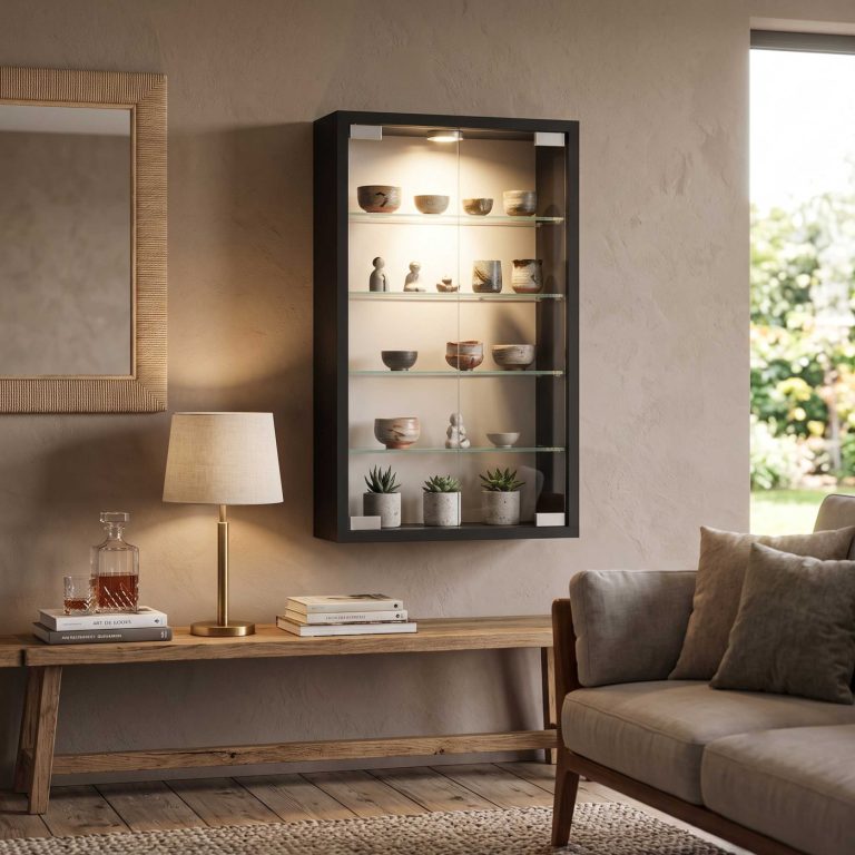 VDD – Vitrinekast – Vitrinekast met glas – Vitrinekast met led verlichting – Vitrinekastje – 40 x 12 x 60 cm - Zwart - alternatieve afbeelding