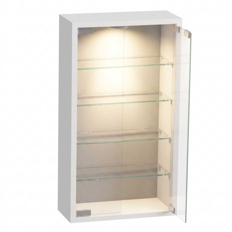 VDD – Vitrinekast – Vitrinekast met glas – Vitrinekast met led verlichting – Vitrinekastje – 40 x 12 x 60 cm - Wit