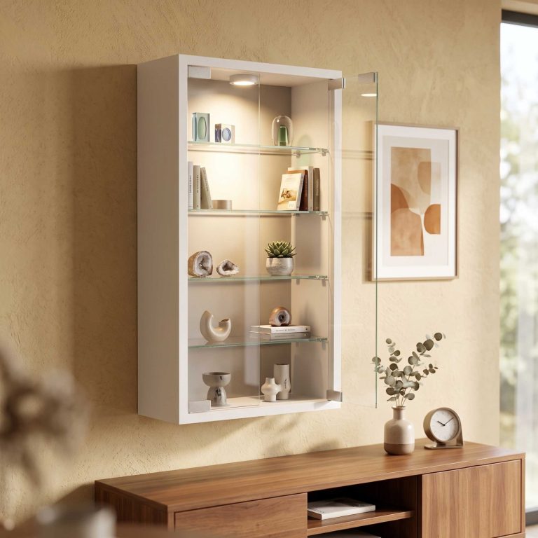 VDD – Vitrinekast – Vitrinekast met glas – Vitrinekast met led verlichting – Vitrinekastje – 40 x 12 x 60 cm - Wit - alternatieve afbeelding