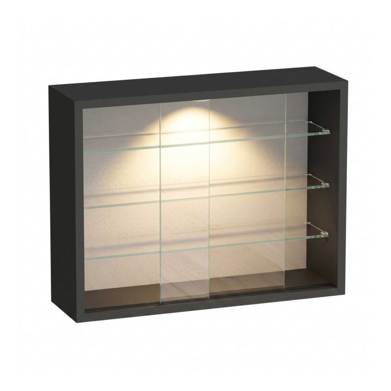 VDD – Vitrinekast – Vitrinekast met glas – Vitrinekast met led verlichting – Vitrinekastje - 50 x 12 x 40 cm - Zwart