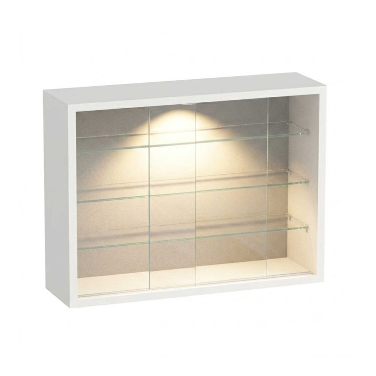 VDD – Vitrinekast – Vitrinekast met glas – Vitrinekast met led verlichting – Vitrinekastje - 50 x 12 x 40 cm - Wit