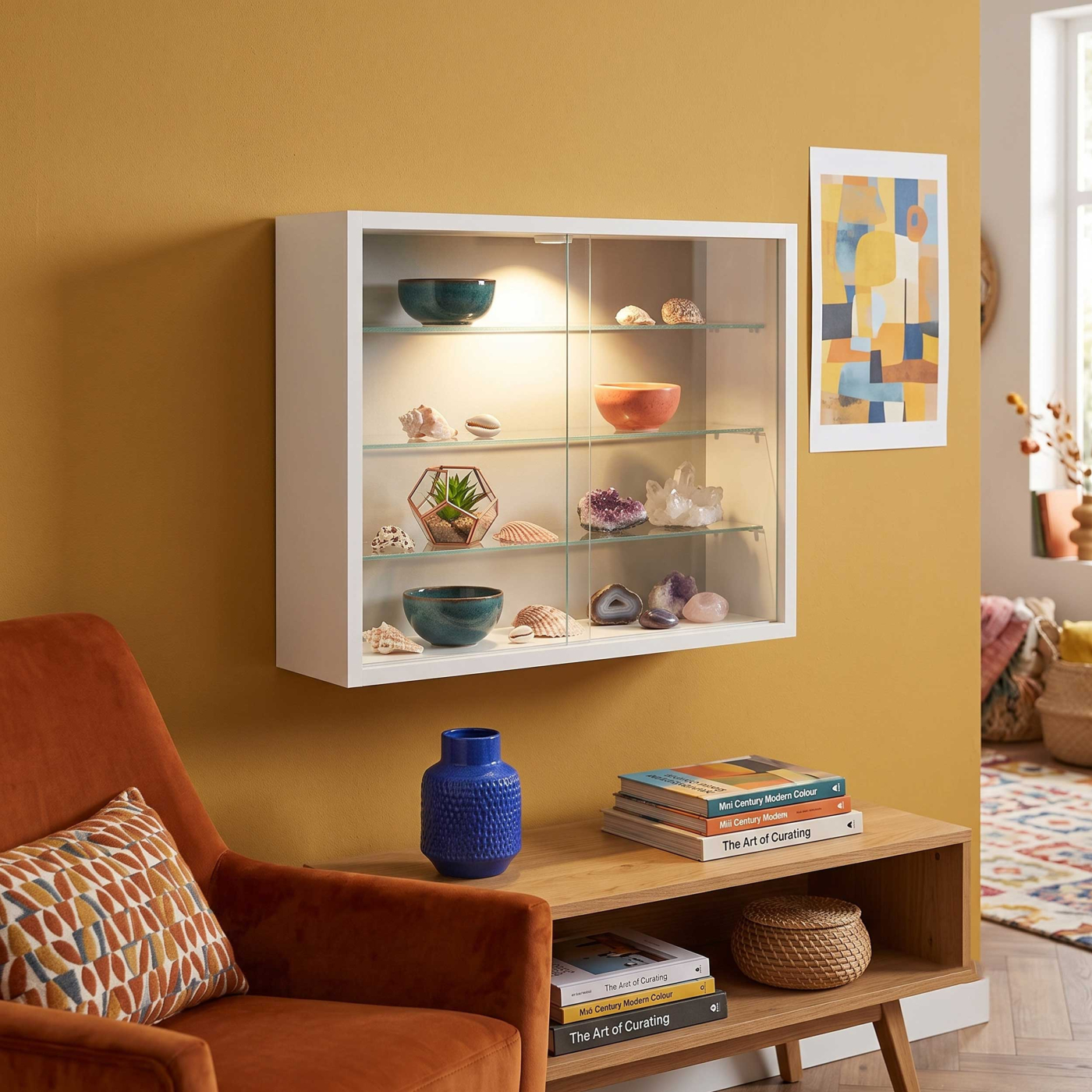 VDD – Vitrinekast – Vitrinekast met glas – Vitrinekast met led verlichting – Vitrinekastje - 50 x 12 x 40 cm - Wit - alternatieve afbeelding