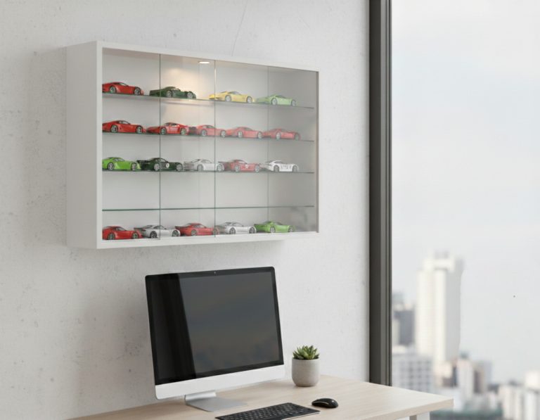 VDD – Vitrinekast – Vitrinekast met glas – Vitrinekast met led verlichting – Vitrinekastje - 75 x 14 x 55 cm - Wit - alternatieve afbeelding