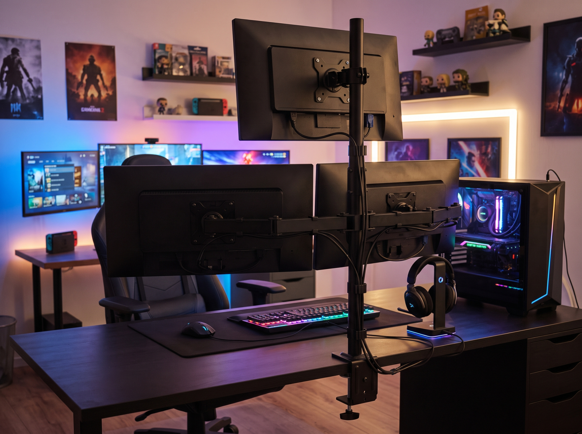 VDD Gaming - Monitorstandaard - Geschikt voor 3 monitoren - Monitorbeugel - zwart - Meubel-Plein VDD Gaming - Monitorstandaard - Geschikt voor 3 monitoren - Monitorbeugel - zwart - Meubel-Plein