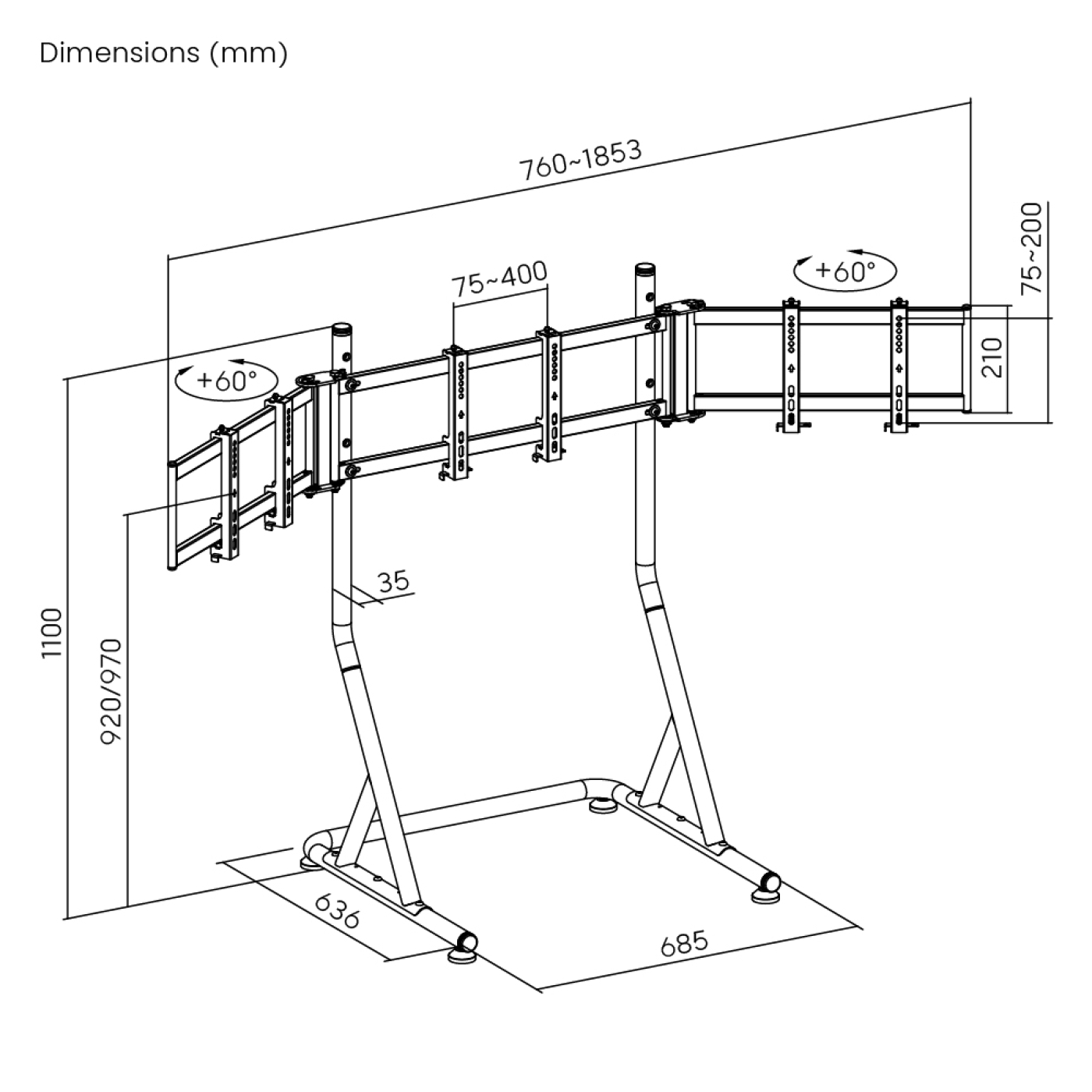 VDD Gaming Quadruple Monitor Standaard voor Racing Simulator - Zwart - Meubel-Plein VDD Gaming Quadruple Monitor Standaard voor Racing Simulator - Zwart - Meubel-Plein
